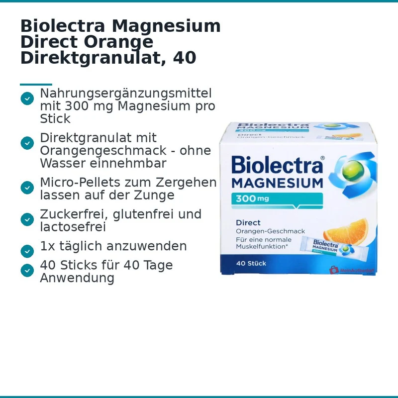 Biolectra Magnesium Direct Orange Magnesiumoxid Direktgranulat, 40 Sticks