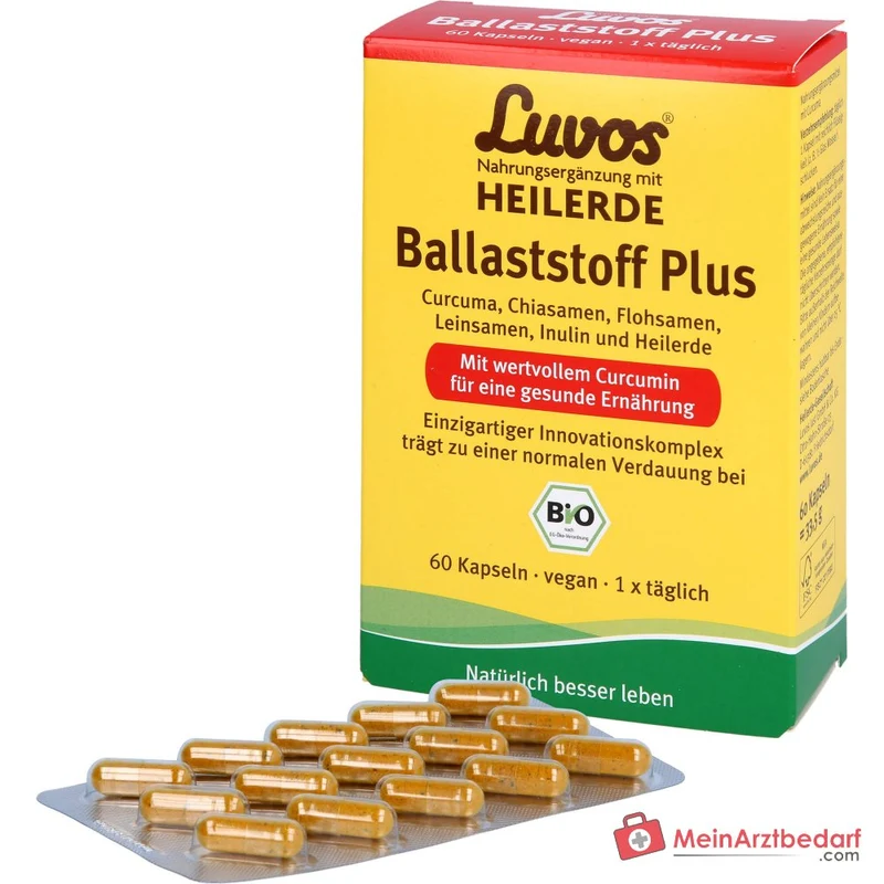 Luvos Heilerde Bio Ballaststoff Plus Flohsamenschalenpulver / Inulin / Curcuma Longa / Chiasamen / Leinsamenmehl Kapseln, 60 St.