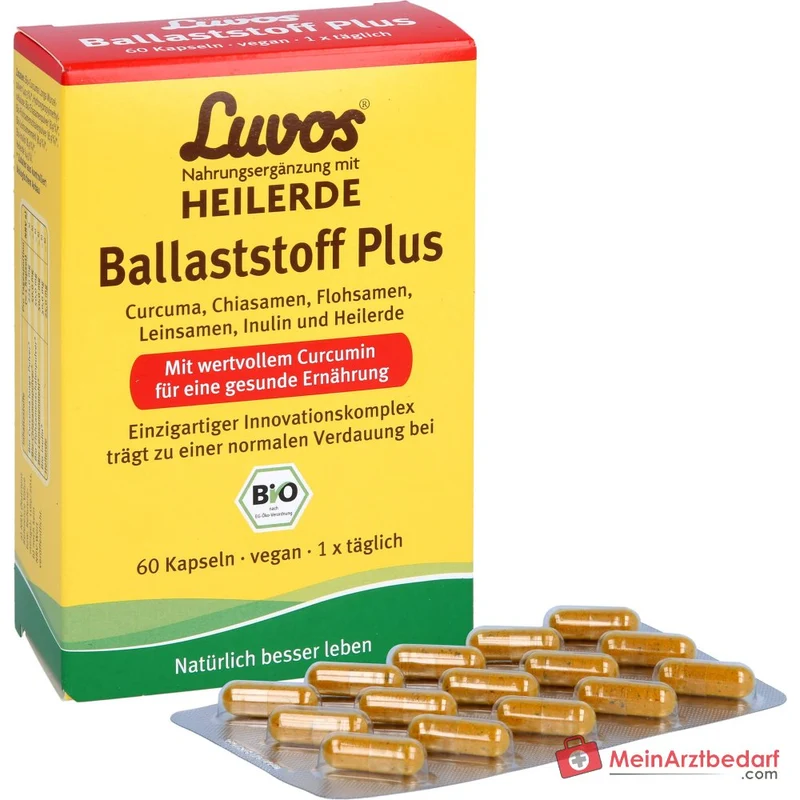 Luvos Heilerde Bio Ballaststoff Plus Flohsamenschalenpulver / Inulin / Curcuma Longa / Chiasamen / Leinsamenmehl Kapseln, 60 St.