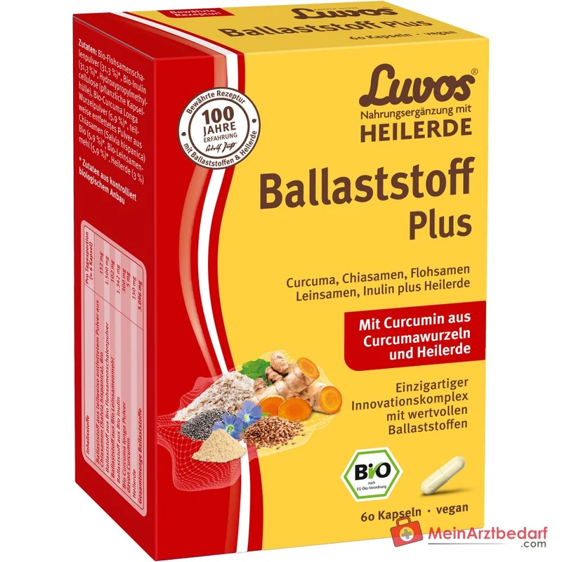 Luvos Heilerde Bio Ballaststoff Plus Flohsamenschalenpulver / Inulin / Curcuma Longa / Chiasamen / Leinsamenmehl Kapseln, 60 St.