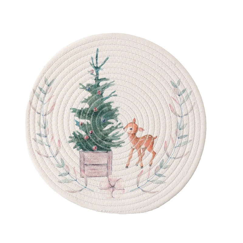 Runde gesteppte Tischset-Platzmatte aus Baumwollmix mit kindlichem Nashorn‑Print