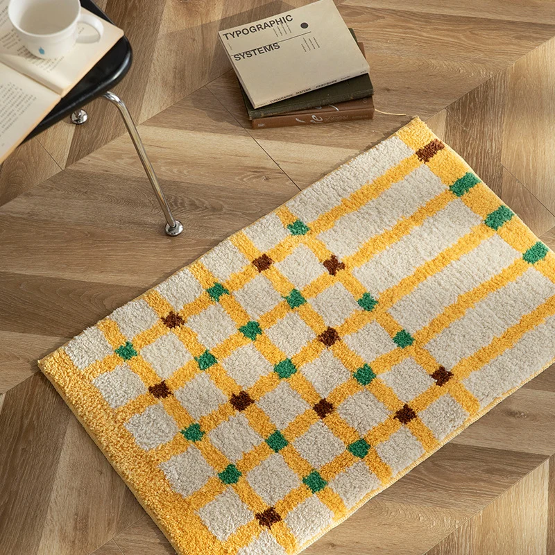 Hochfloriger Badvorleger mit geometrischem Karo‑Tufting
