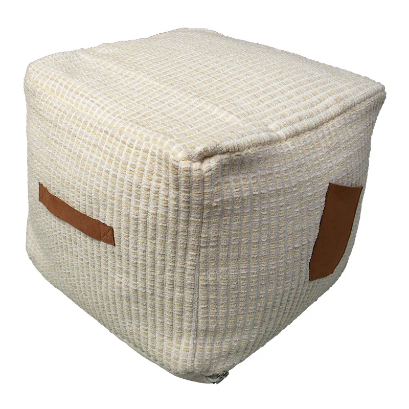 Gepolsterter Pouf Sitzhocker mit gewebter Struktur und Tragegriff