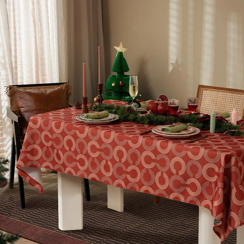 Rechteckige Jacquard-Tischdecke mit geometrischem Kreisrelief