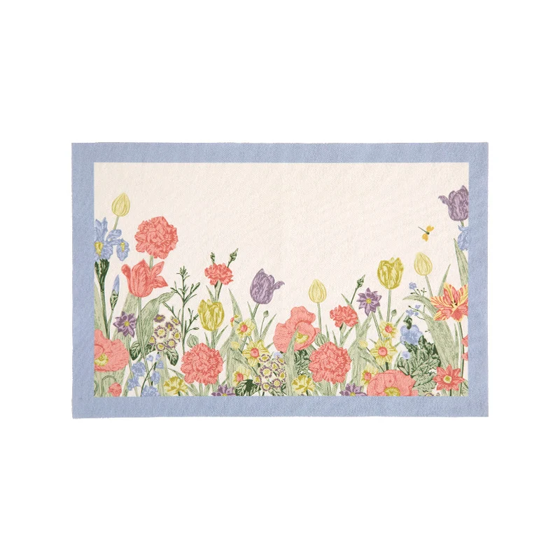 Flachgewebter Läufer und Fußmatte mit Aquarell‑Wildblumenmuster