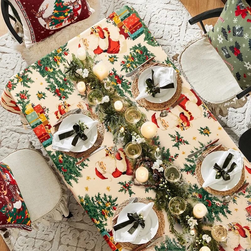 Festlicher Tischüberwurf mit Weihnachtsmann-Illustration und abwischbarer Oberfläche