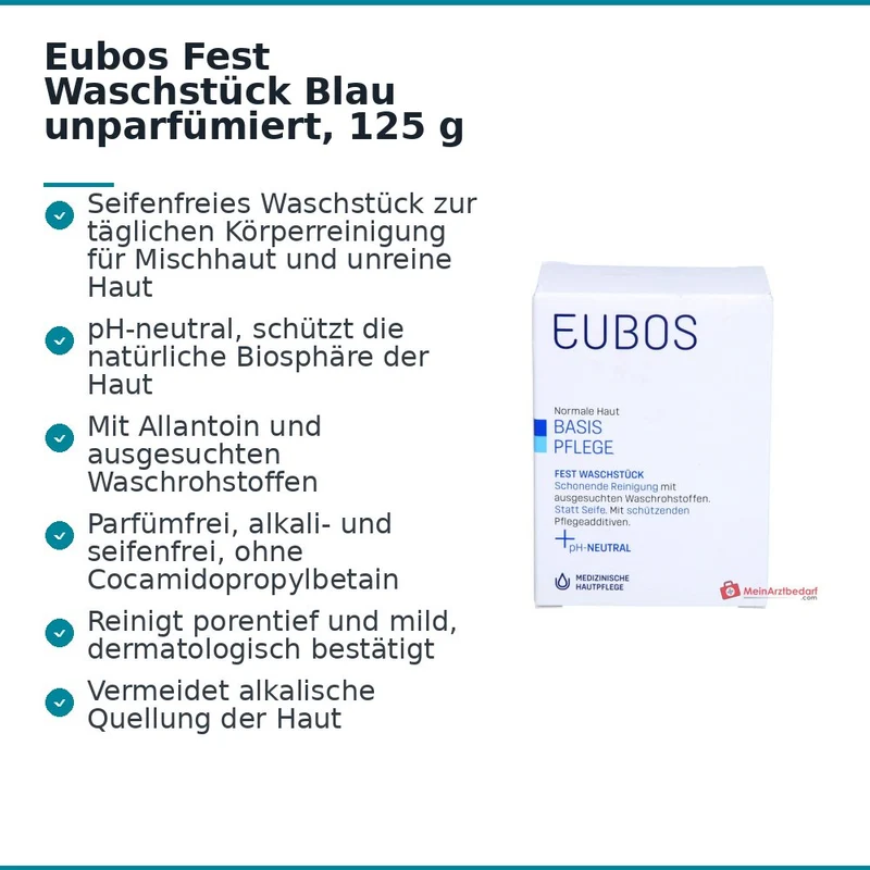 Eubos Basis Pflege Fest Waschstück Blau Seifenfreies Syndet Seife, 125 g