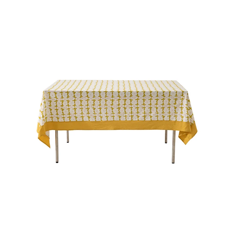 Rechteckige bedruckte Tischdecke mit breitem Saum und geometrischem Rapportmuster
