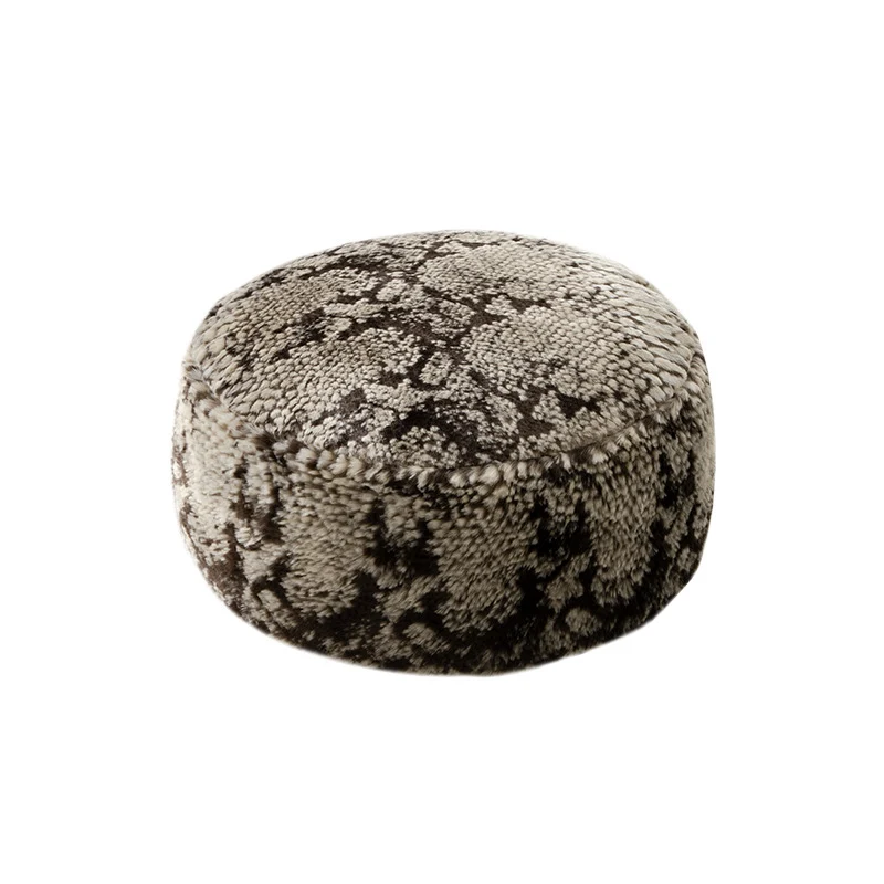 Runder Kunstfell-Pouf mit Komfortfüllung