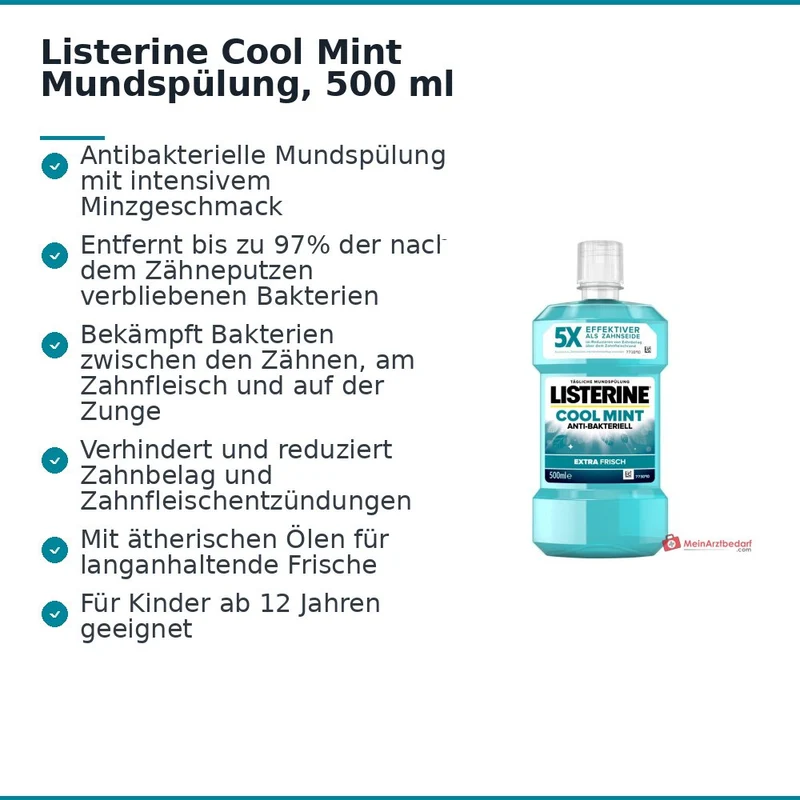 Listerine Cool Mint Eucalyptol / Methylsalicylat / Thymol / Menthol Mundspülung, 500 ml