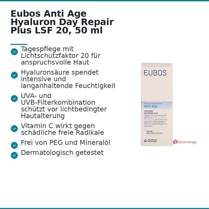 Eubos Anti Age Hyaluron Repair Filler Day Plus Hyaluronsäure / Vitamin C Tagescreme mit LSF 20, 50 ml