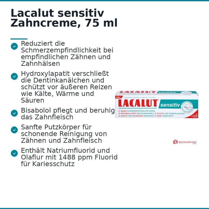 Lacalut sensitiv Hydroxylapatit / Bisabolol Zahncreme, 75 ml