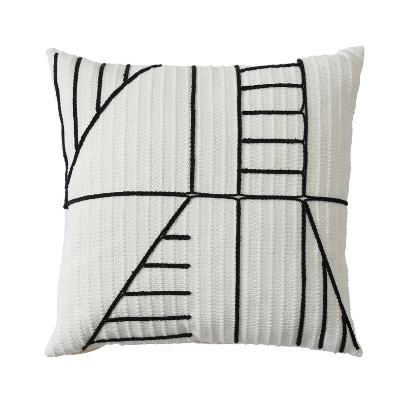 Dekokissenbezug mit strukturierter Stickerei und geometrischem Linienmotiv