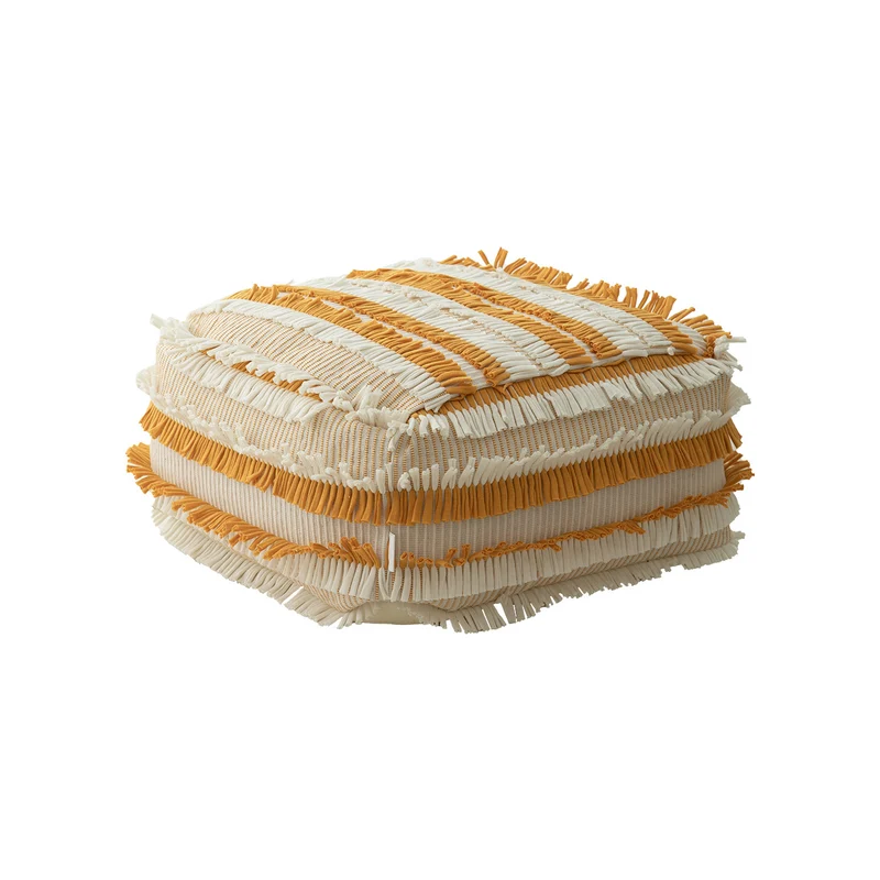 Boho-Pouf Bodenkissen mit strukturierter Fransenoberfläche