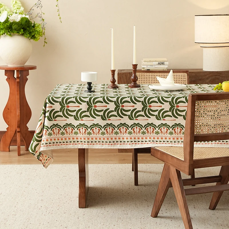Handbedruckte Baumwoll-Tischdecke mit botanischem Blockprint