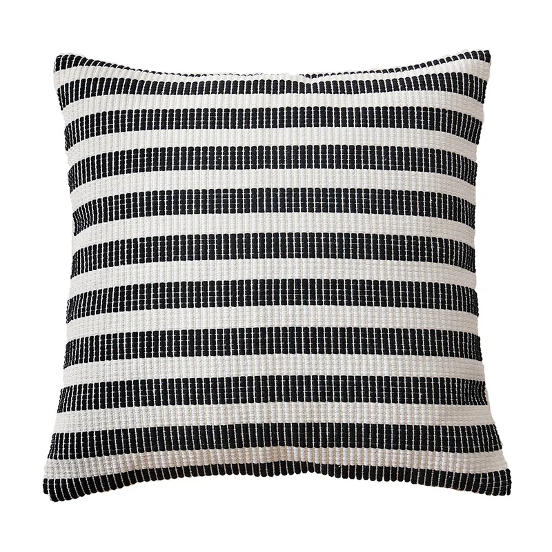 Gewebtes quadratisches Zierkissen mit feiner Rippenstruktur und Streifenmuster