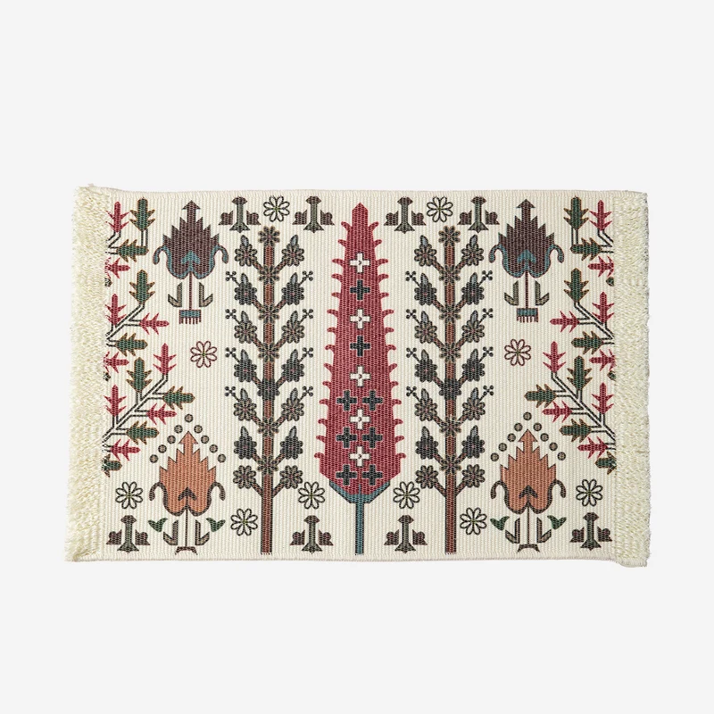 Gewebter Tischläufer im Vintage-Blumenjacquard mit Fransen