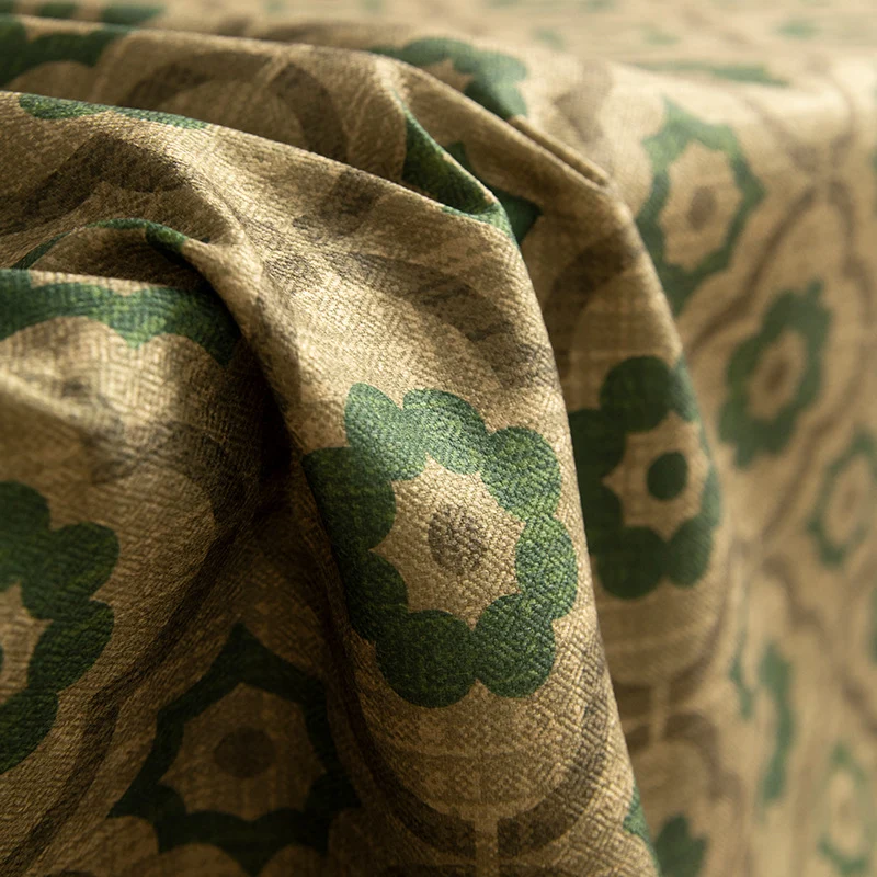 Gewebte rechteckige Tischdecke mit geometrischem Blumenmuster und Leinenoptik