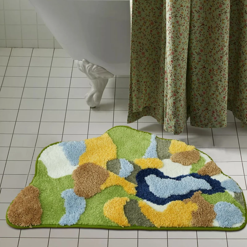 Hochflor-Badteppich mit rutschfester Unterseite und abstraktem Strukturmuster