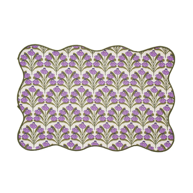 Geformtes Tischset aus Baumwollmix mit Granatapfel- und Papageien-Motiv