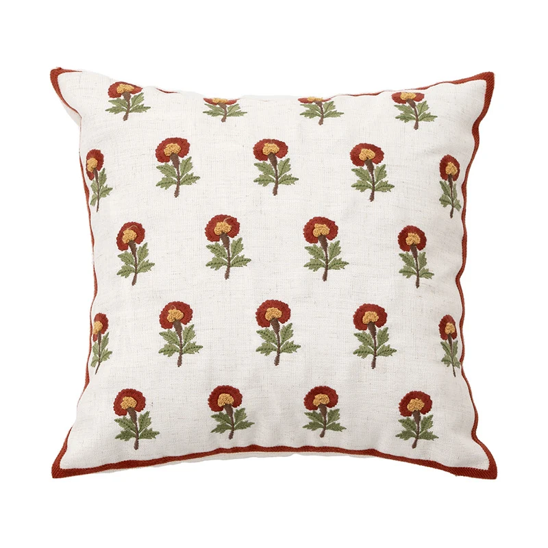 Handgetufteter quadratischer Dekokissenbezug mit floraler Chenille‑Applikation
