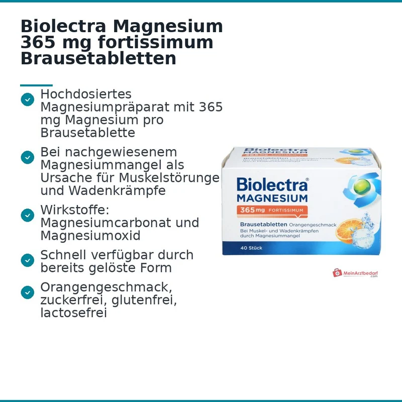 Biolectra Magnesium 365 mg fortissimum Magnesiumcarbonat / Magnesiumoxid Brausetabletten Orangengeschmack, 40 St.