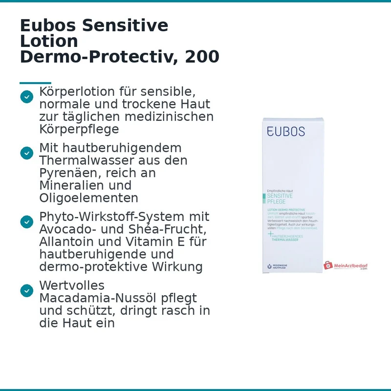 Eubos Sensitive Lotion Dermo-Protectiv Thermalwasser / Macadamiaöl / Avocadoöl / Sheabutter / Allantoin / Vitamin E Lotion, 200 ml