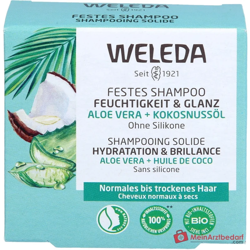 Weleda Festes Shampoo Feuchtigkeit & Glanz Aloe, 50 g