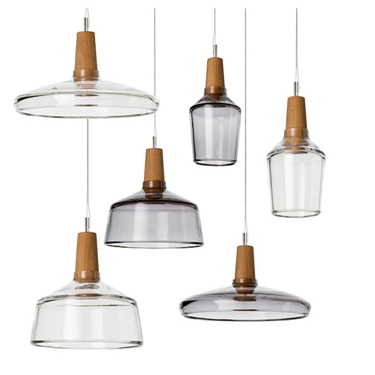 Moderne Holz- und Glas-Hängeleuchte
