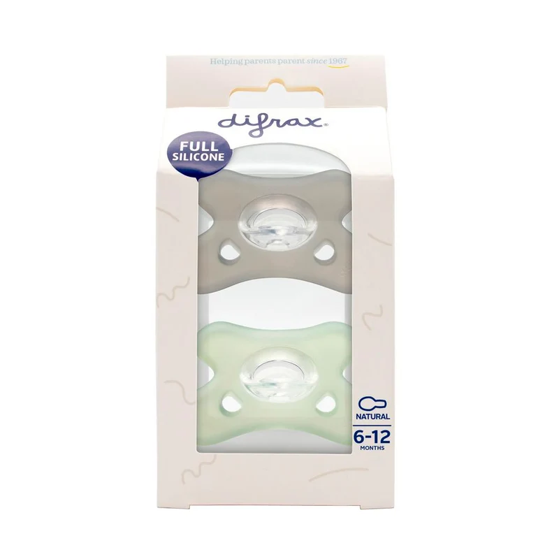 Difrax Fopspeen natural siliconen 6-12M, 2st Stone/ Sage 2 stuks