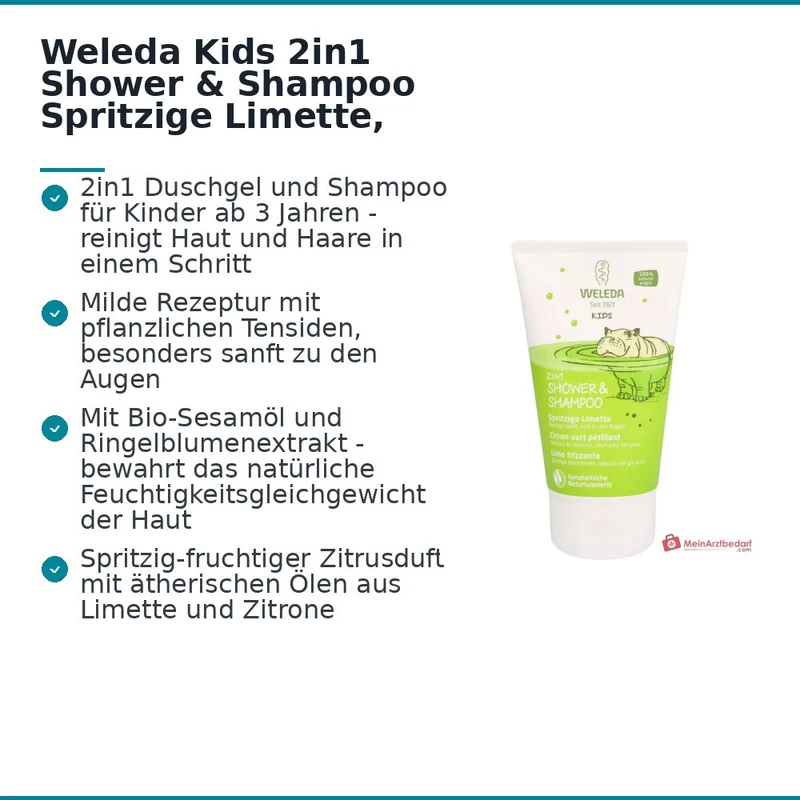 Weleda Kids 2in1 Shower & Shampoo Spritzige Limette, 150 ml