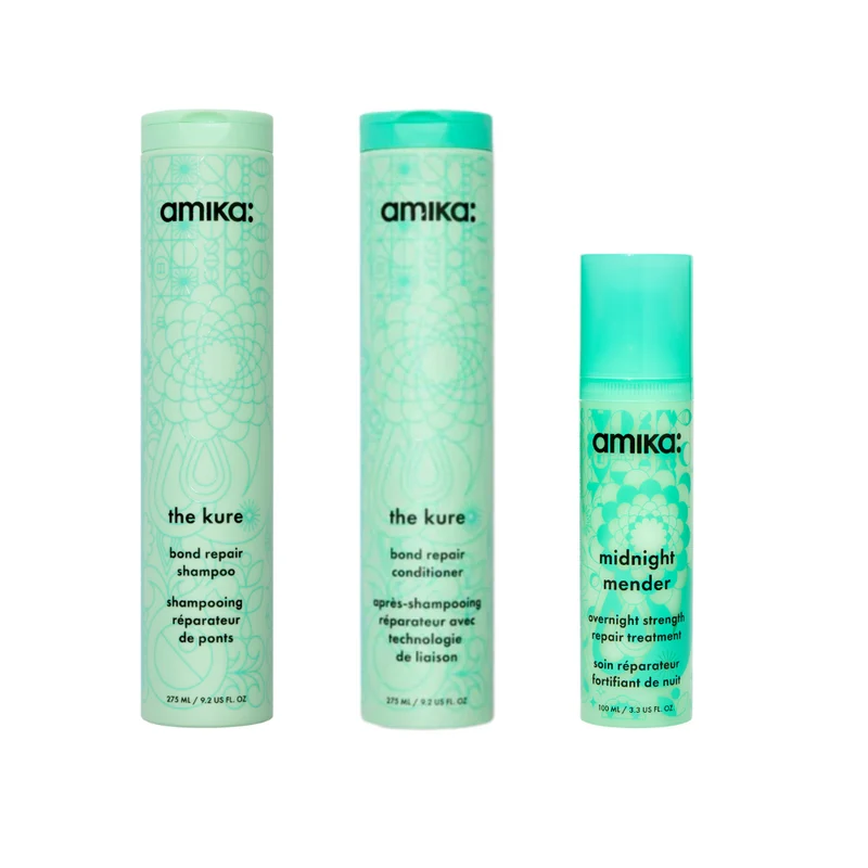 amika ultimate bond repair set, shampoo, spülung, pflege über nacht