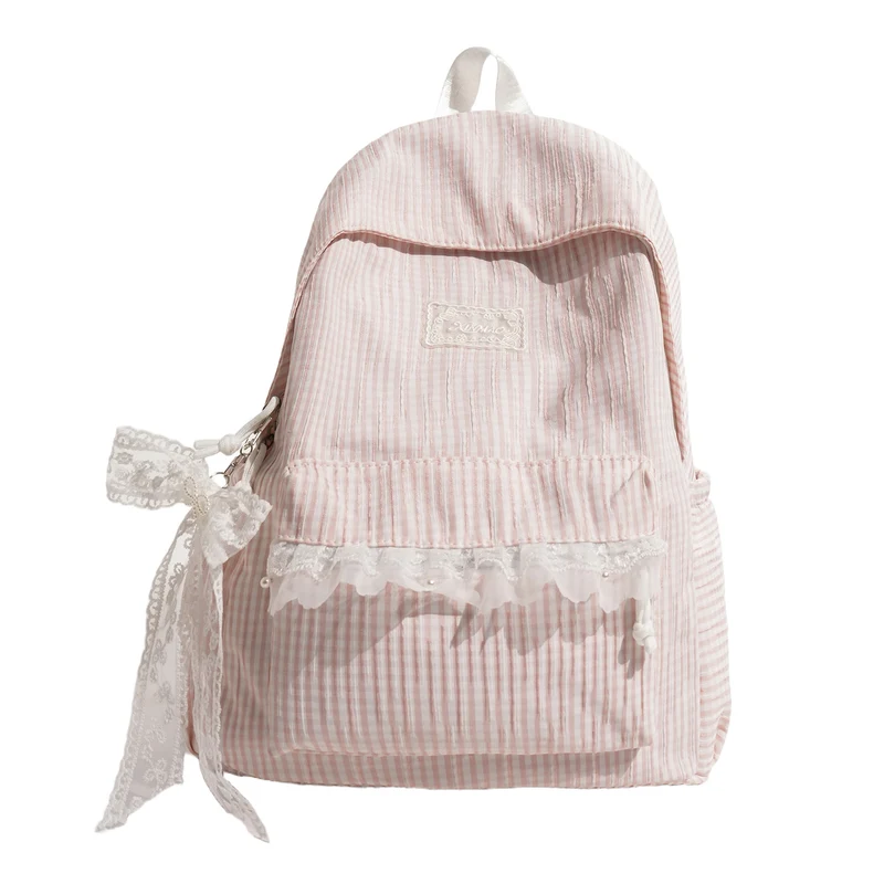 Charmantes gestreiftes Rucksack mit Spitzenbesatz Karnz