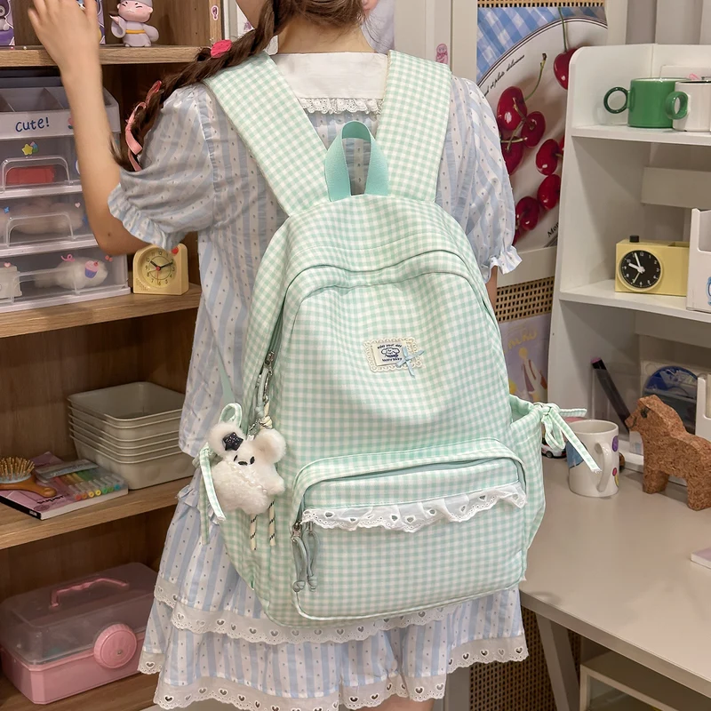 Lässiger Vintage Gingham Print Rucksack Karnz