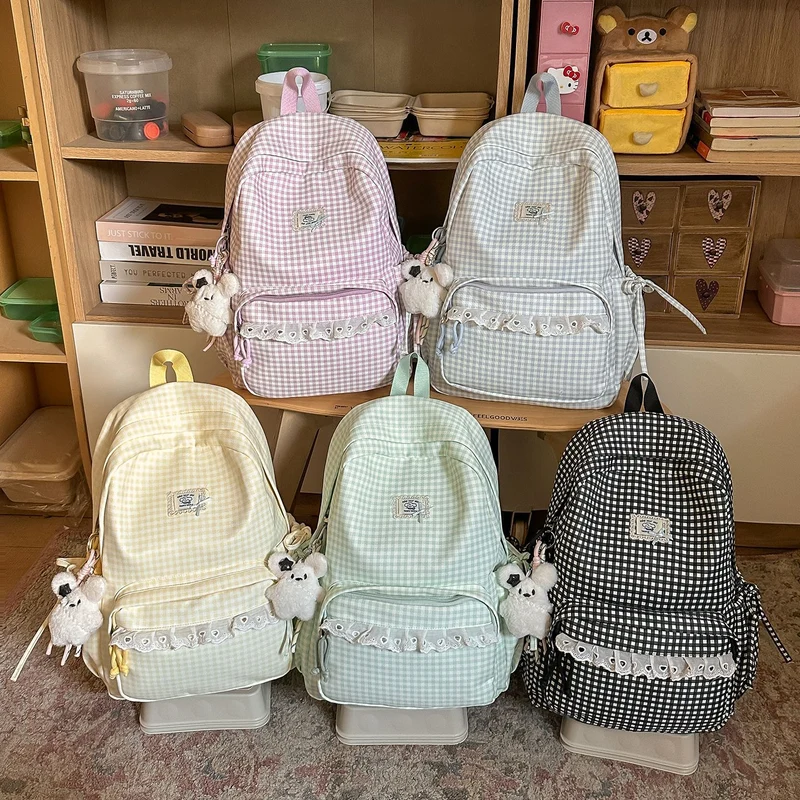 Lässiger Vintage Gingham Print Rucksack Karnz