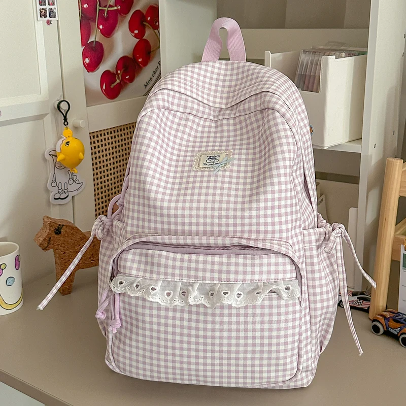 Lässiger Vintage Gingham Print Rucksack Karnz