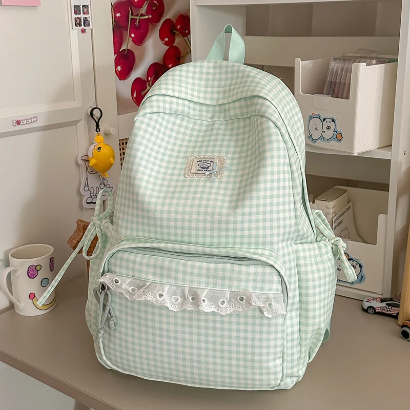 Lässiger Vintage Gingham Print Rucksack Karnz