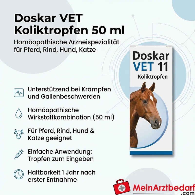 Doskar VET Koliktropfen 50 ml - Homöopathische Arzneispezialität für Pferd, Rind, Hund, Katze