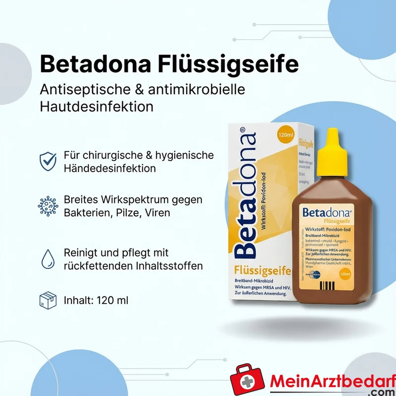 Betadona Flüssigseife 120 ml antiseptisch antimikrobiell für chirurgische und hygienische Händedesinfektion
