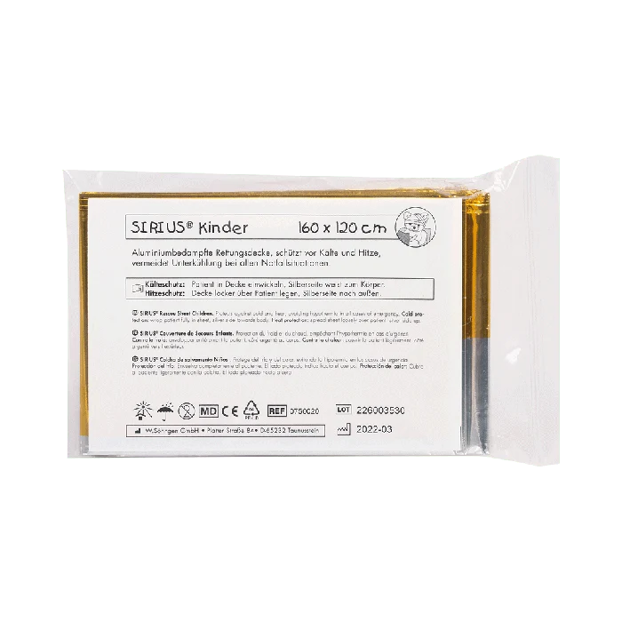 Kinder SIRIUS® Rettungsdecke silber-gold 160 x 120 cm | Packung (1 Stück)