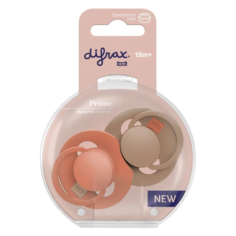 Difrax Lovi Dynamic Fopspeen 18+m Granola/Orange 2 stuks
