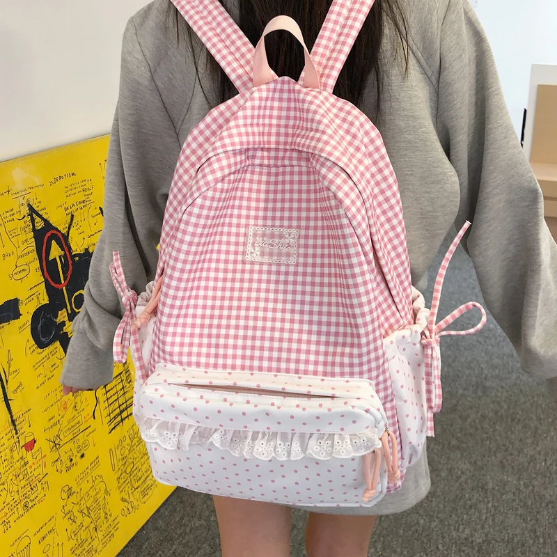 Verspielt Gingham- und Polka-Dot-Rucksack Karnz