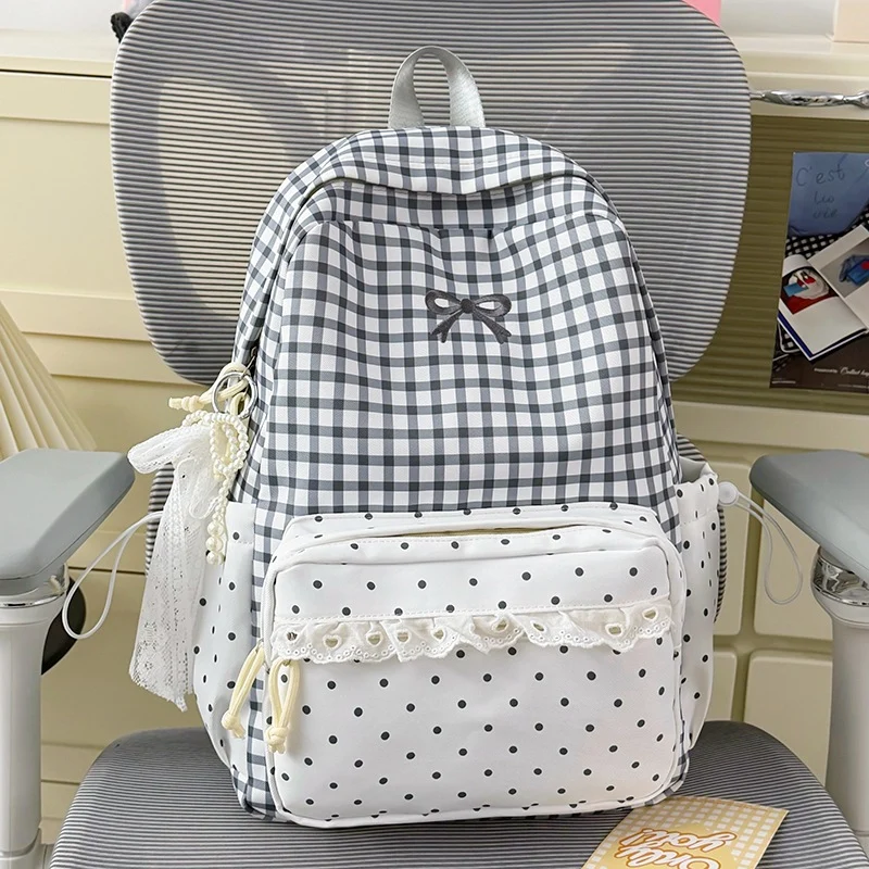 Verspielter Gingham Druck Schulrucksack Karnz