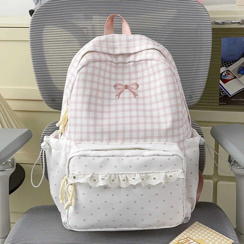 Verspielter Gingham Druck Schulrucksack Karnz