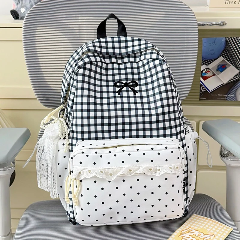 Verspielter Gingham Druck Schulrucksack Karnz