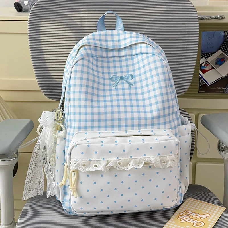 Verspielter Gingham Druck Schulrucksack Karnz
