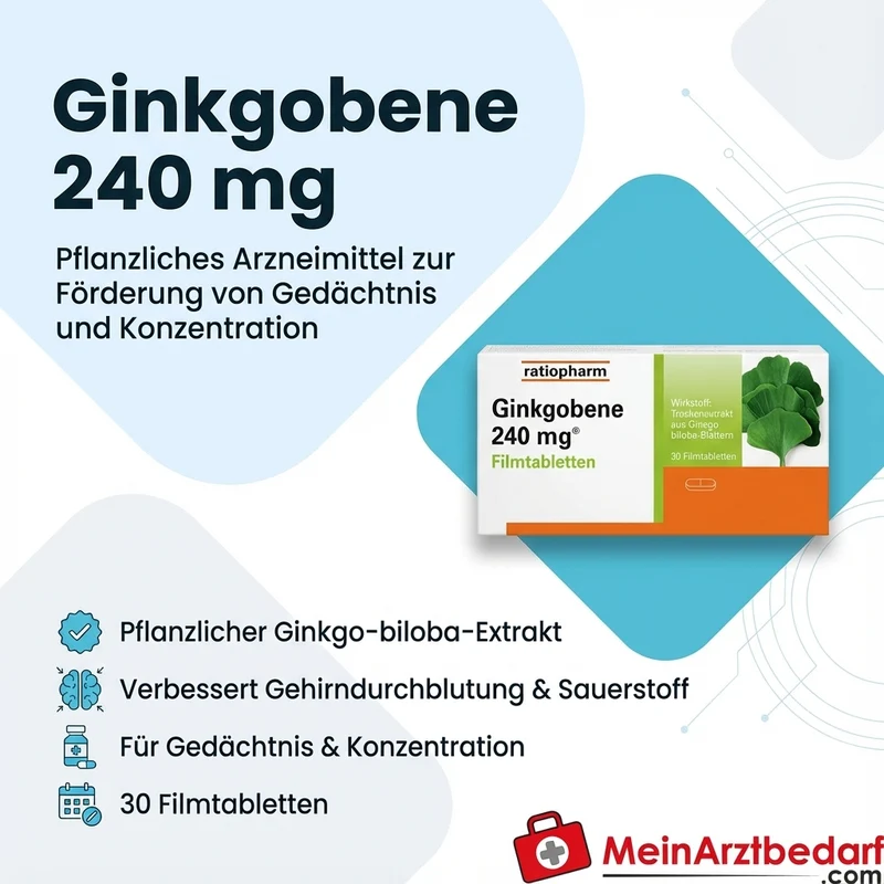 RTP01 Ginkgobene Filmtabletten 240 mg, 30 Stück, Ginkgo-biloba-Extrakt zur Gedächtnis- und Konzentrationsförderung