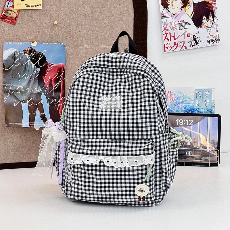 Süßer Gingham-Druck Schulranzen Karnz