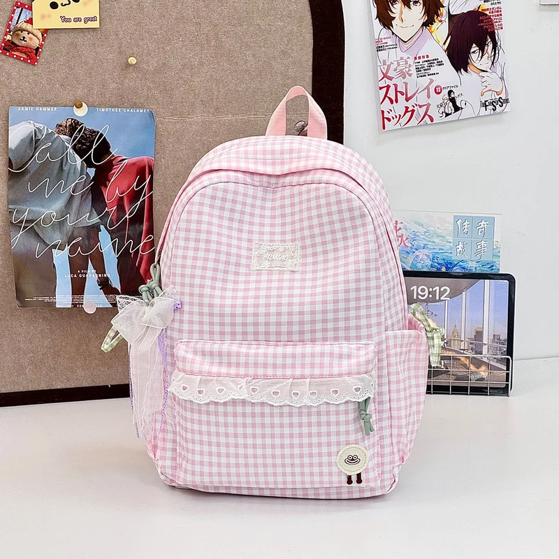 Süßer Gingham-Druck Schulranzen Karnz
