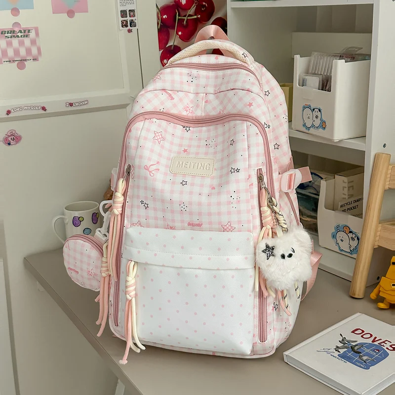 Dekorativer Rucksack mit Karos und Sternenmuster Karnz